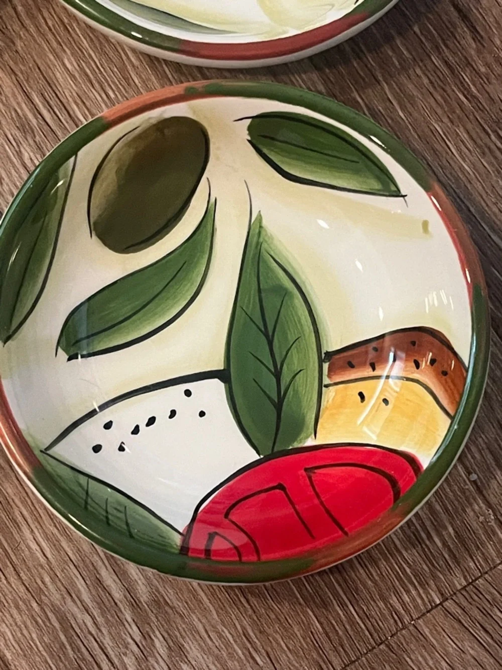 Pampered Chef Hand-Painted Citrus Leaf Ceramic Dipping Bowls - Set of 4